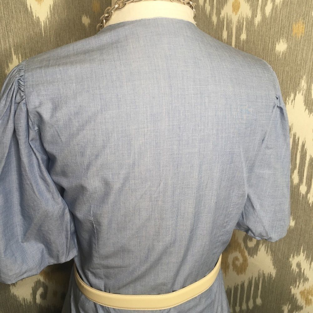 Ralph Lauren Blue & Off White Pouf Sleeve Bib Front Cotton Tuxedo Blouse - Picture 12 of 13